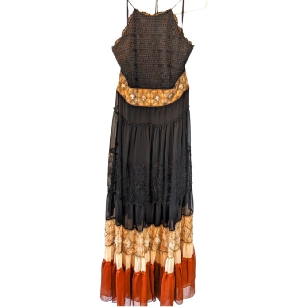 White House Black Market maxi halter dress , open half back eyelet dress. - Picture 3 of 9